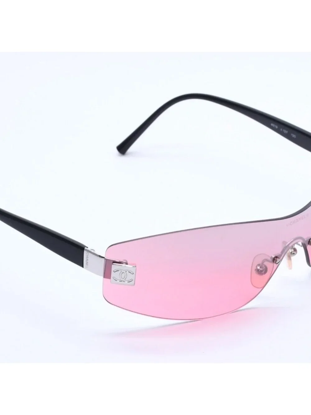 Chanel Rimless Shield Sunglasses Eyewear 120 CC Logo Pink Black